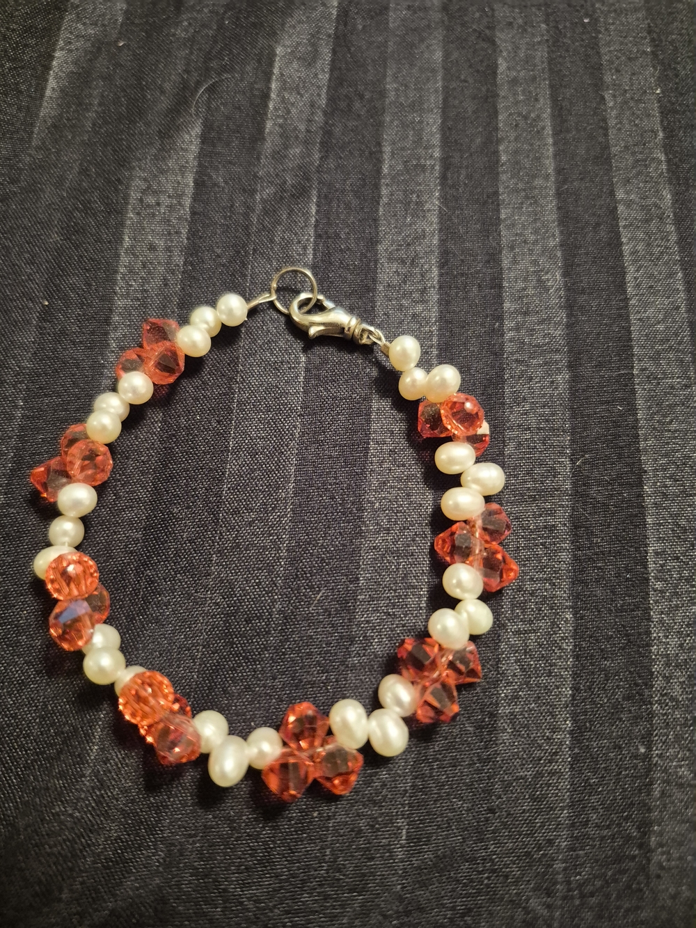 Freshwater Pearl and Orange Crystal Beaded Bracelet